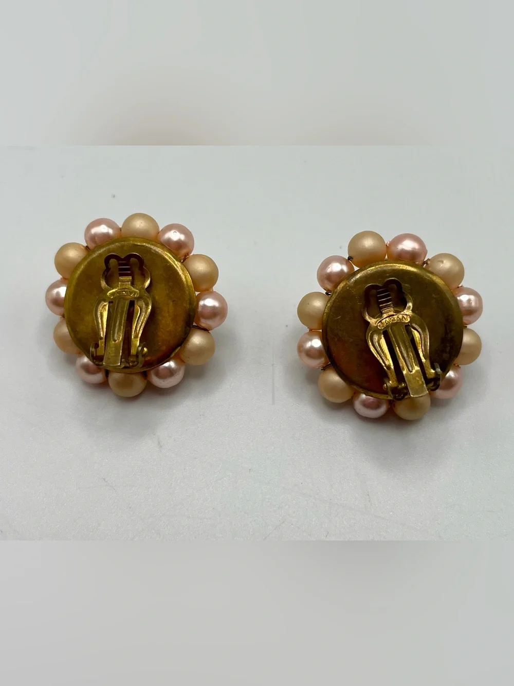 Pearl Cluster Clip-On Earrings in Peach, Cream, and AB Crystal Beads